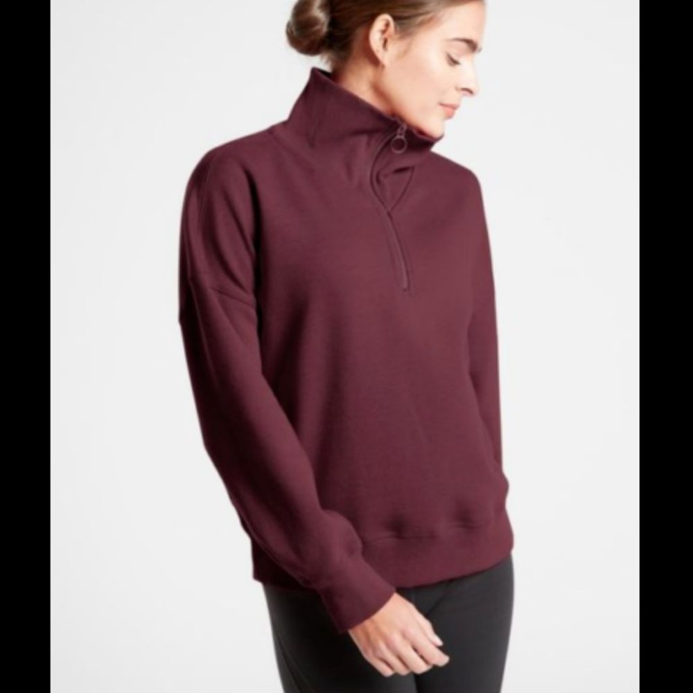 ATHLETA BURGUNDY 1/4 ZIP FUNNEL NECK COZY KARMA SWEATSHIRT